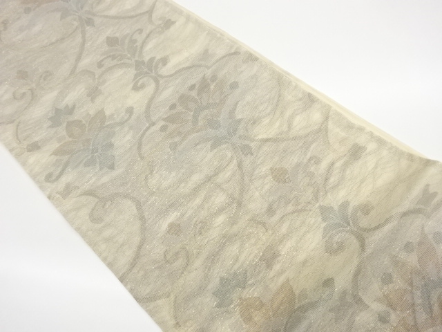 JAPANESE FUKURO OBI FOR SUMMER / WOVEN ABSTRACT FLOWER ARABESQUE